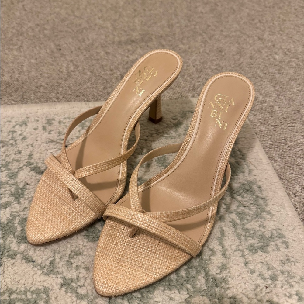 Gianni Bini Beige Woven Strappy Mule Heels